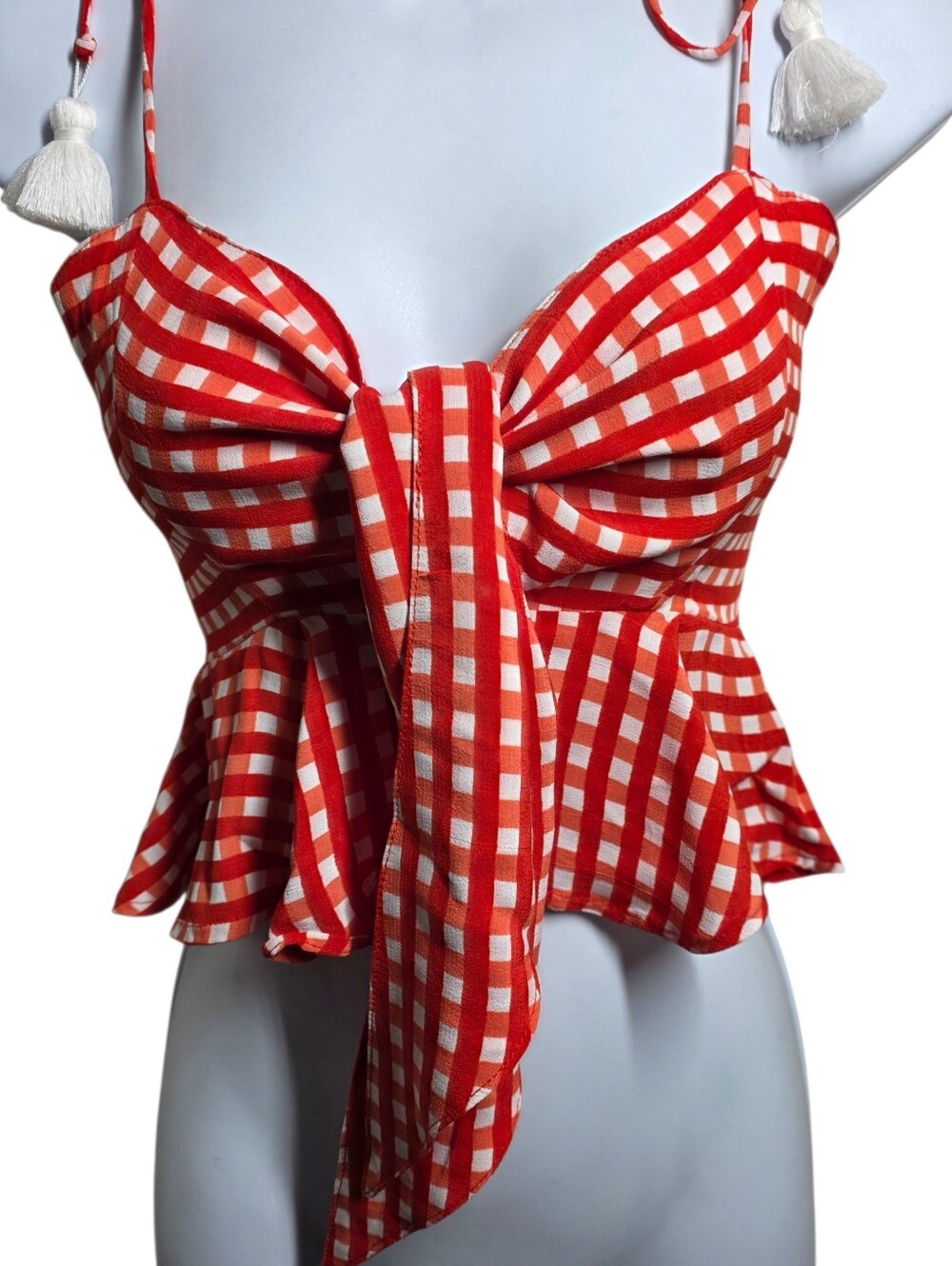 FAITHFULL THE BRAND Red plaid peplum camisole with front tie - Picture 7 of 16